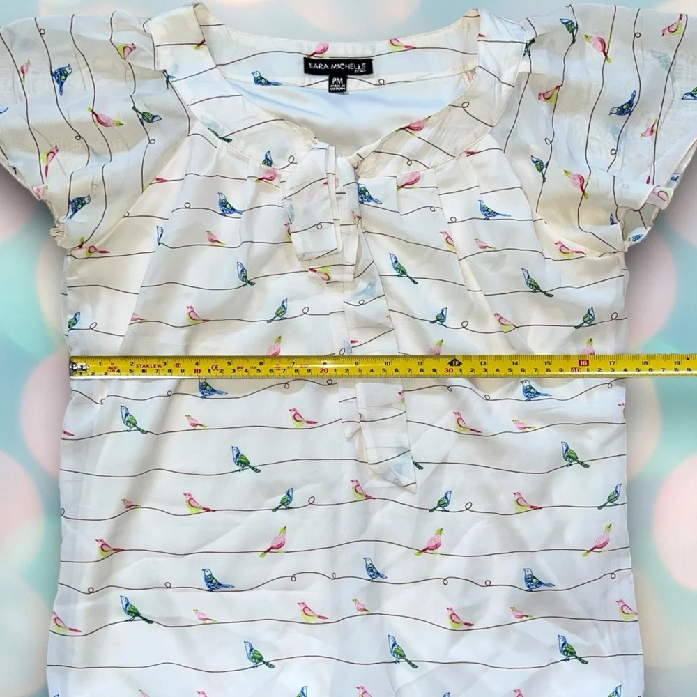 Sara Michelle Women’s Bird Print Bow Tie Blouse Shirt Top Size M Petite - Picture 4 of 6